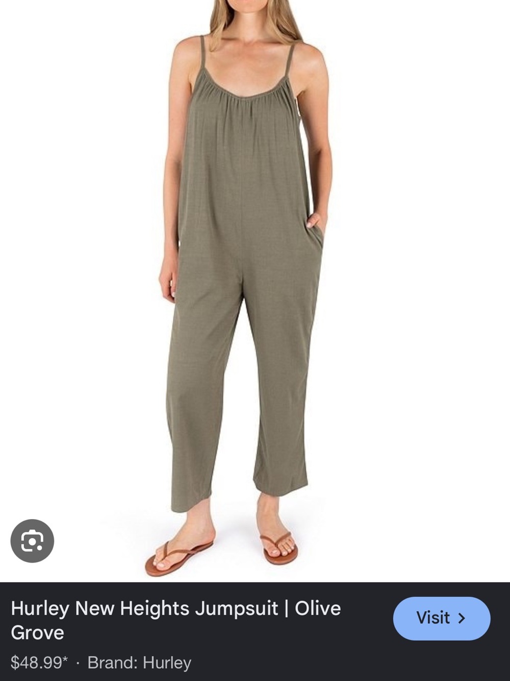 Hurley Olive Grove Spaghetti-Strap Relaxed Jumpsuit